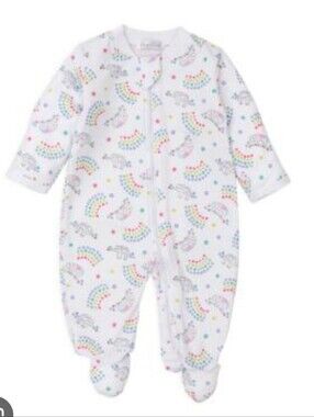 Kissy Kissy Cream Footed One-Piece with Rainbow & Lamb Print